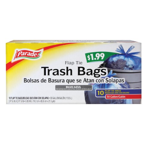 Blue Trash Bag Parade 30 Gallon (33×30) 10 Pack Mortimer